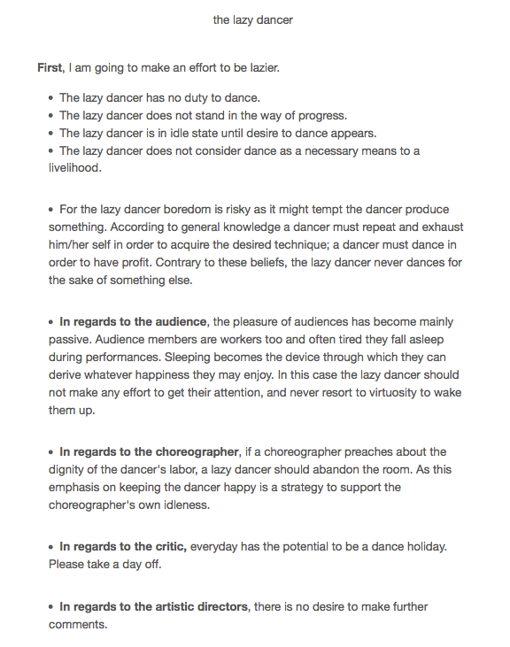 the lazy dance manifesto